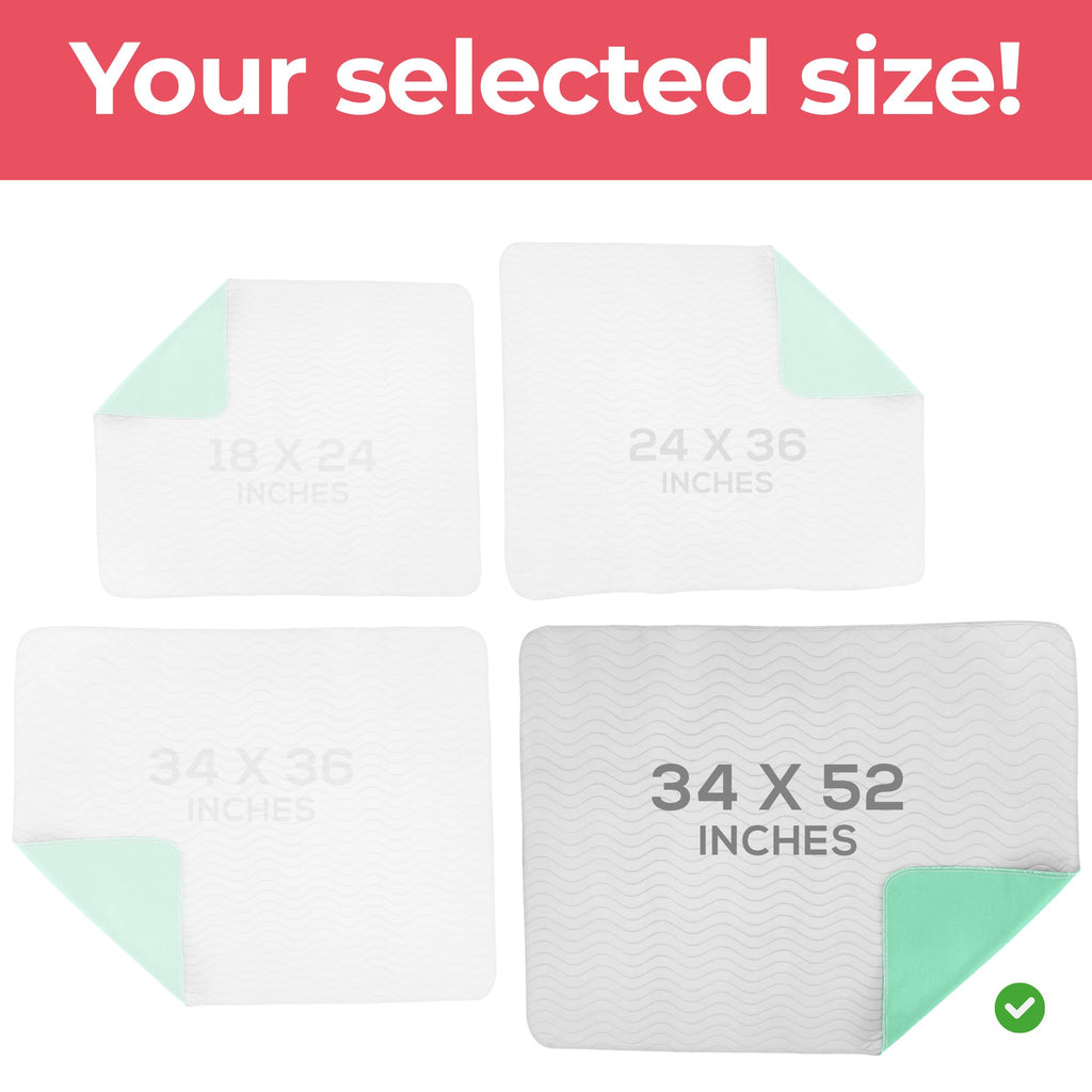 Utopia Bedding Waterproof Incontinence Bed Pads 34 x 52 Inches (Pack of 4, White/Green), Washable and Reusable Underpads for Adults, Elderly and Pets, Absorbent Protective Pads
