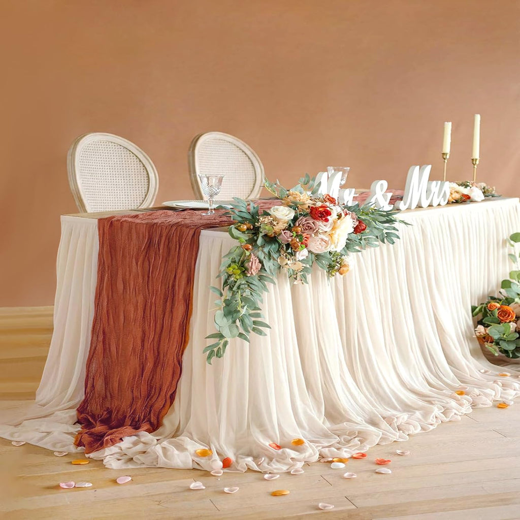 6 Pieces Terracotta Cheesecloth Table Runner 10ft, Rustic Burnt Orange Gauze Cheese Cloth for Boho Wedding Decor Bridal Shower Engagement Thanksgiving Christmas Table Runner