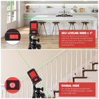 Laser Level with Tripod, 100 feet Green Cross Line Self Rotary Leveling Laser Level, Vertical and Horizontal Line, Rotatable 360 Degree, Manual Self leveling and Pulse Mode,IP54 Waterproof & Battery