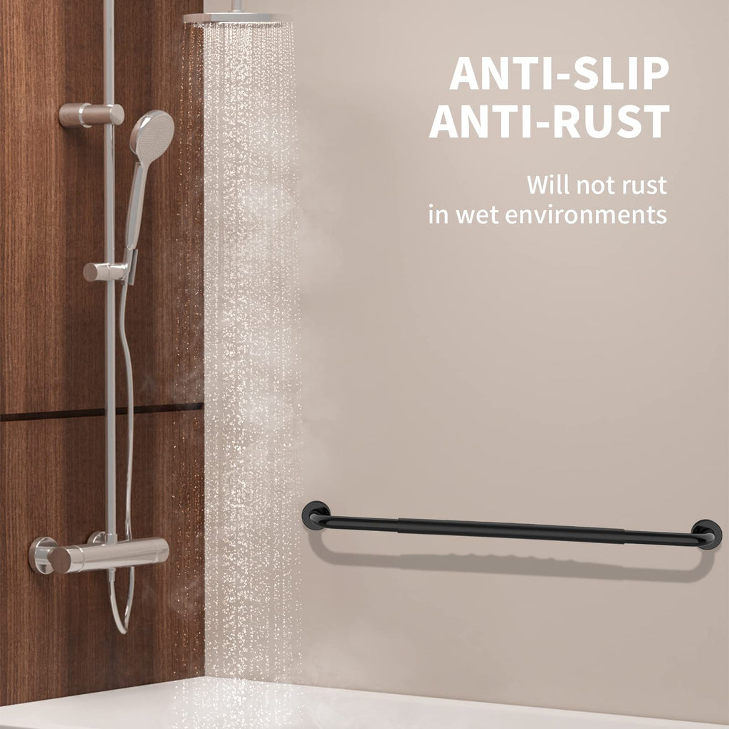 36 Inch Shower Grab Bar w/Anti Slip Rubber Grip, Munzong Black Stainless Steel Bathroom Grab Bar, Bathroom Balance Bar,Safety Handrail Support,Handicap Injury Elderly Senior Assist Bath Handle