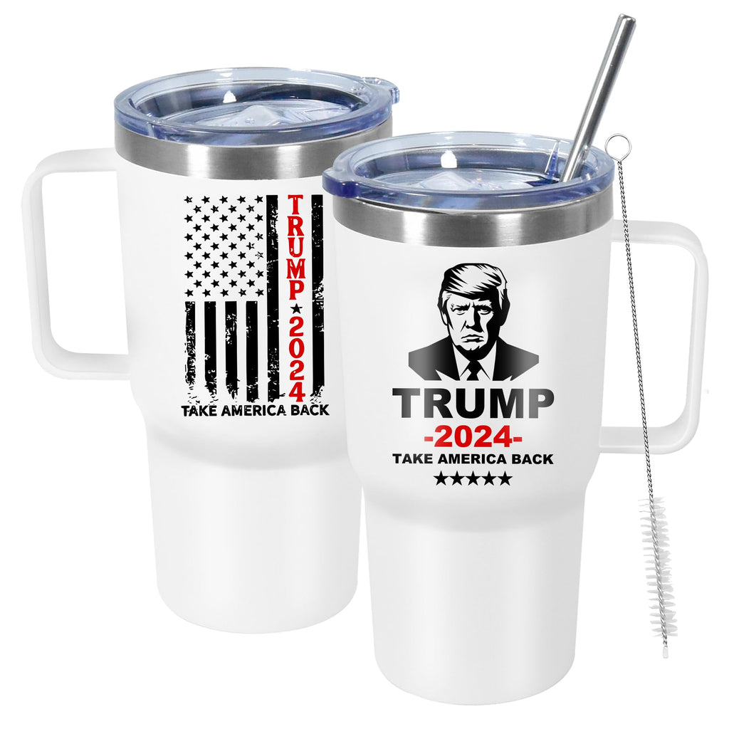 Icesip 20 oz Trump 2024 Mug Coffee with Lid and Handle, Donald Trump Merchandise, 20oz Stainless Steel Tumbler Travel Coffee Cup, Vacuum Insulated Mug for Hot and Cold Drinks, White 1 Pack