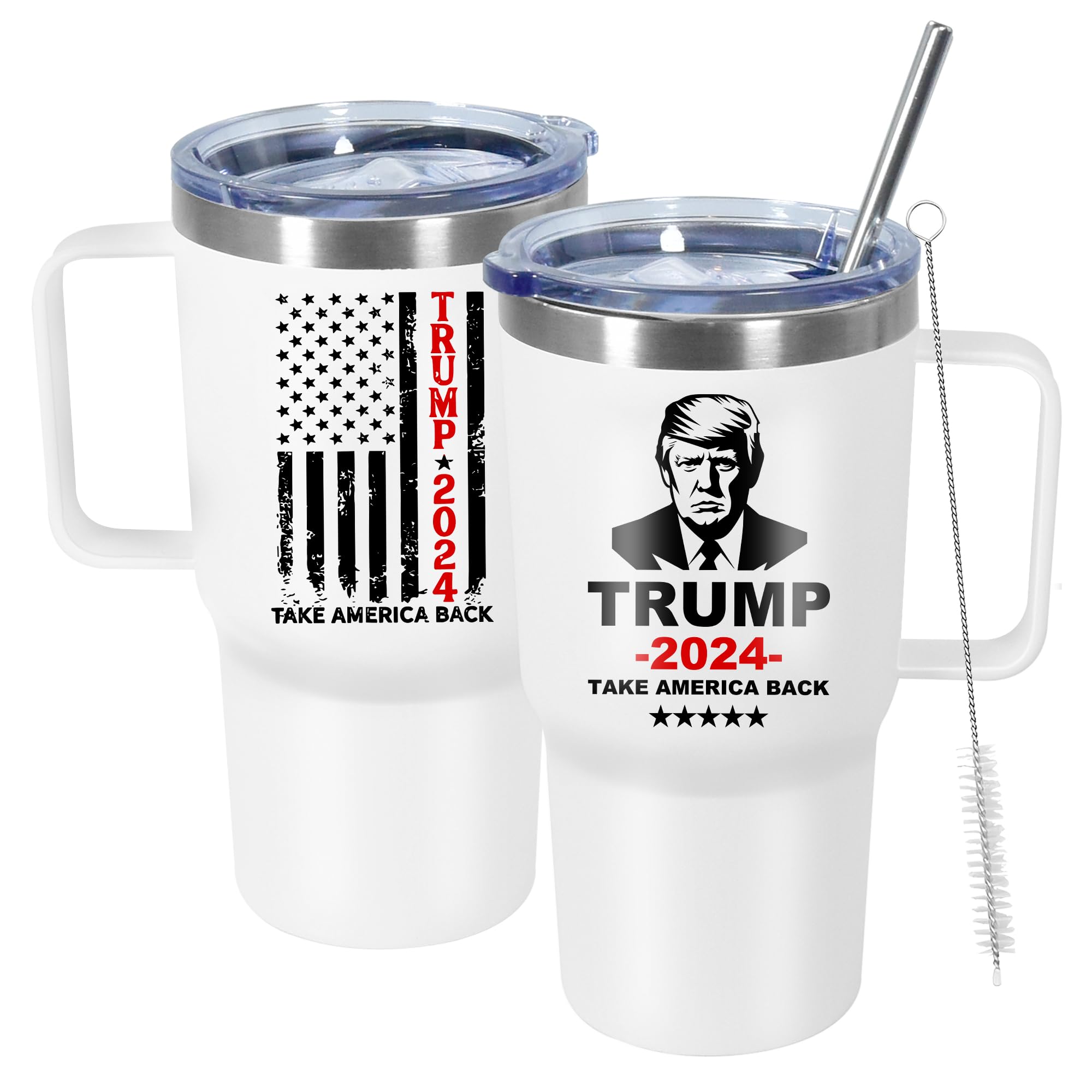 Icesip 20 oz Trump 2024 Mug Coffee with Lid and Handle, Donald Trump Merchandise, 20oz Stainless Steel Tumbler Travel Coffee Cup, Vacuum Insulated Mug for Hot and Cold Drinks, White 1 Pack