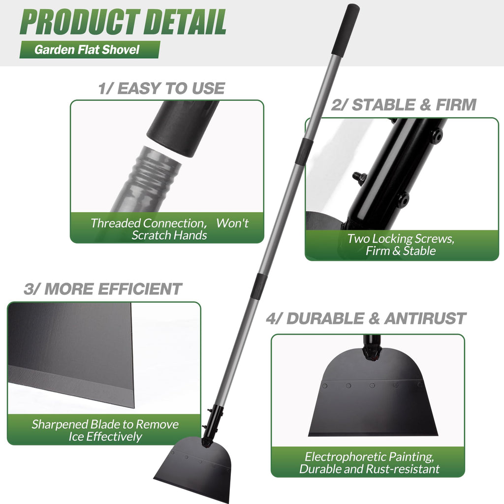 Walensee Flat Shovel,Snow Shovel, Ice Scraper, 54 inch Snow Ice Chopper for Walkway, Ice Removal Tool for Road Outdoor Garden Cleaning Scraper, Weed Remove Tool for Lawn Edging, Driveway Weeding Tool