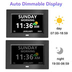 LXBYJKJ 7 Inch Digital Clock with Day and Date for Elderly Alzheimer's Dementia Clock Customizable Alarms and Medicine Reminders 3 Display Modes Large Font Digital Alarm Clock for Seniors Black