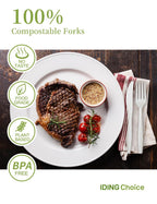 IDING Choice Compostable Forks No Plastic Silverware 200 count disposable cutlery flatware heavy duty party utensils Eco Friendly Heavyweight White Fork for Wedding Office BBQ Picnic Outdoor Event