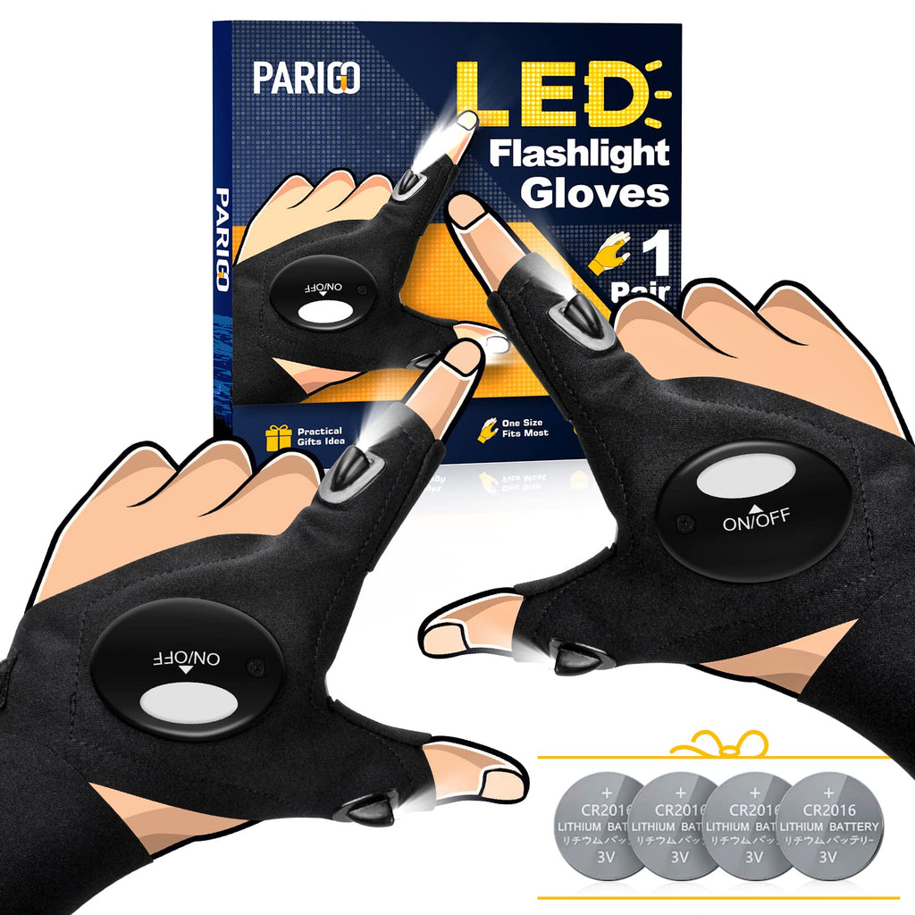 PARIGO LED Flashlight Gloves, Stocking Stuffers for Men Gift for Dad Husband Grandpa, Cool Gadget Christmas Birthday Gifts for Men Adults Him Boyfriend Guy Car Repairing Fishing Camping Reading Light