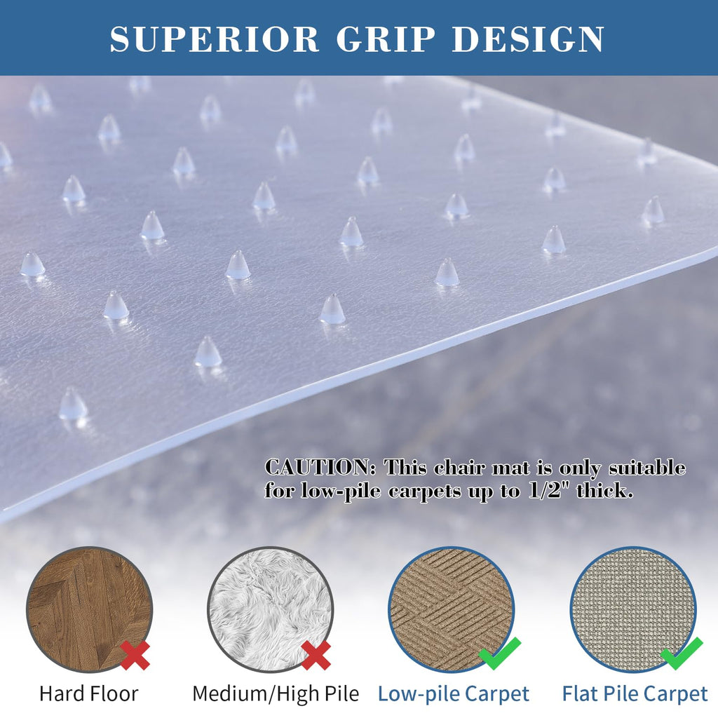TYDLE Clear Chair Mat for Carpet - 60"x46" Large, 0.09" Thick Heavy Duty Office Mat With Grips, Non-Slip Rolling Computer Under Desk Mat for Home (Carpeted Floors)