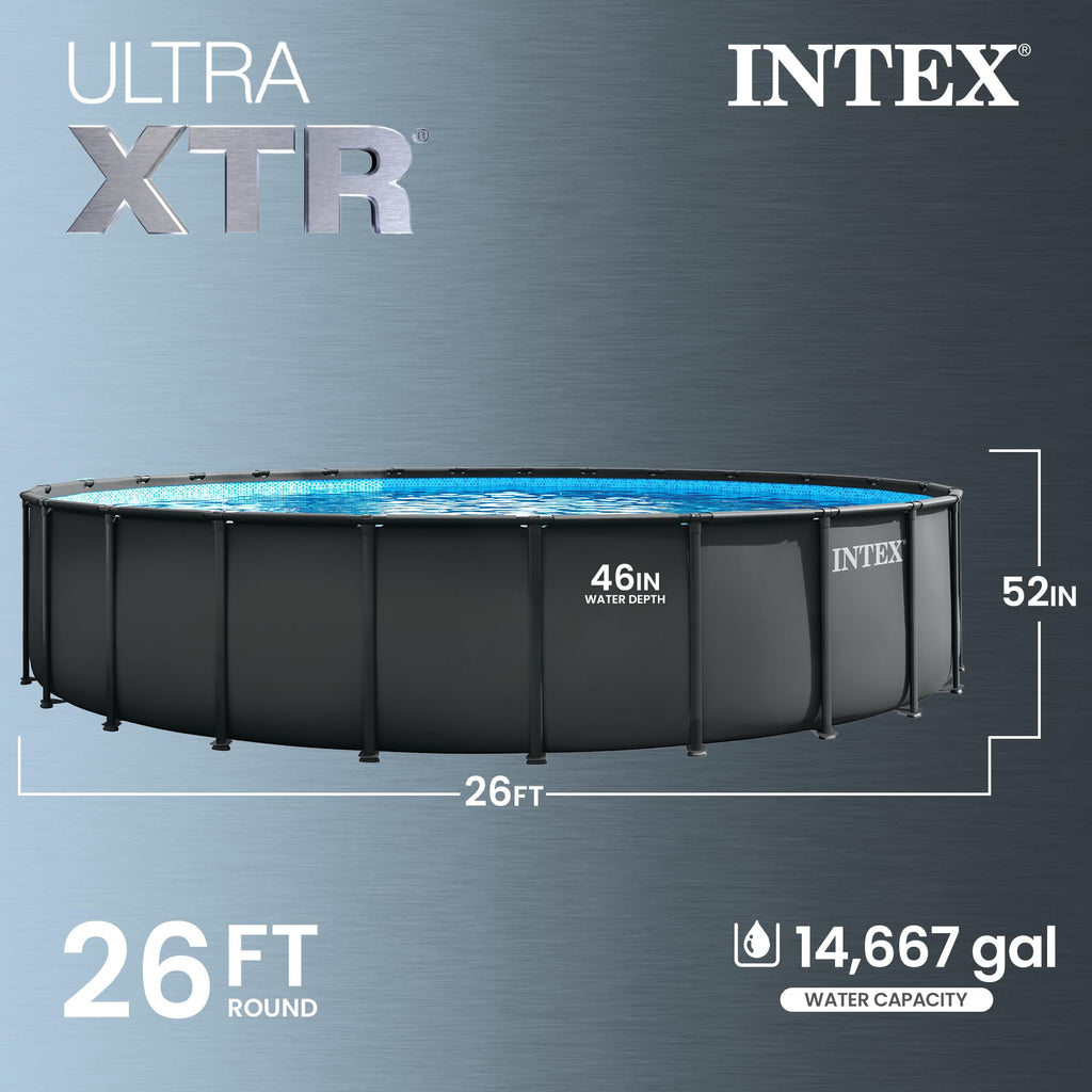INTEX Ultra XTR 26 ft x 52 in Above Ground Pool Set, Round Swimming Pool with Steel Frame, 2800 GPH Sand Filter Pump, Ladder, Cover, & Ground Cloth