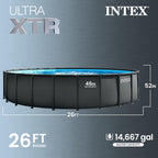 INTEX Ultra XTR 26 ft x 52 in Above Ground Pool Set, Round Swimming Pool with Steel Frame, 2800 GPH Sand Filter Pump, Ladder, Cover, & Ground Cloth