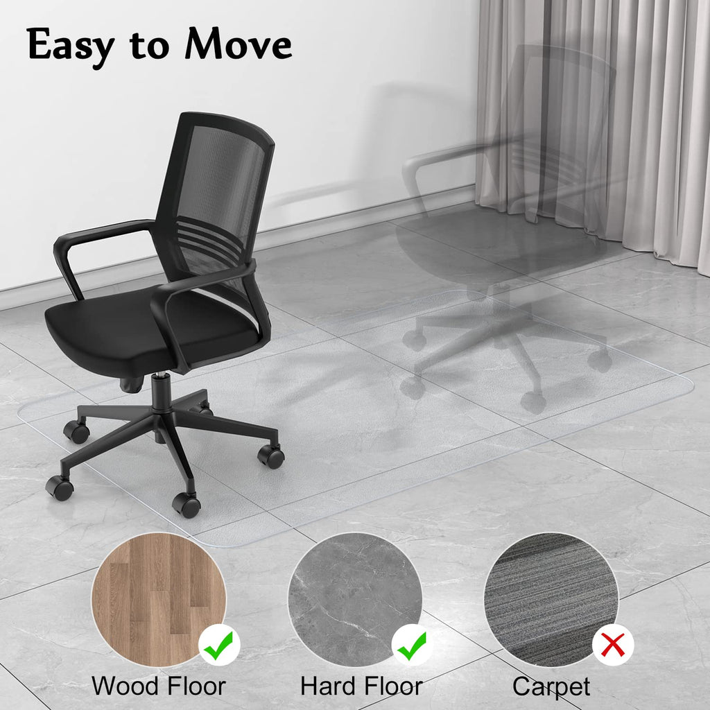 Blvornl Office Chair Mat for Hard Wood Floor, Sturdy Plastic Protector Floor Mat for Office Chair, Rectangle Transparent PVC Computer Hard Floor Chair Mat for Desk, Office, Home (Clear, 30 X 48in)