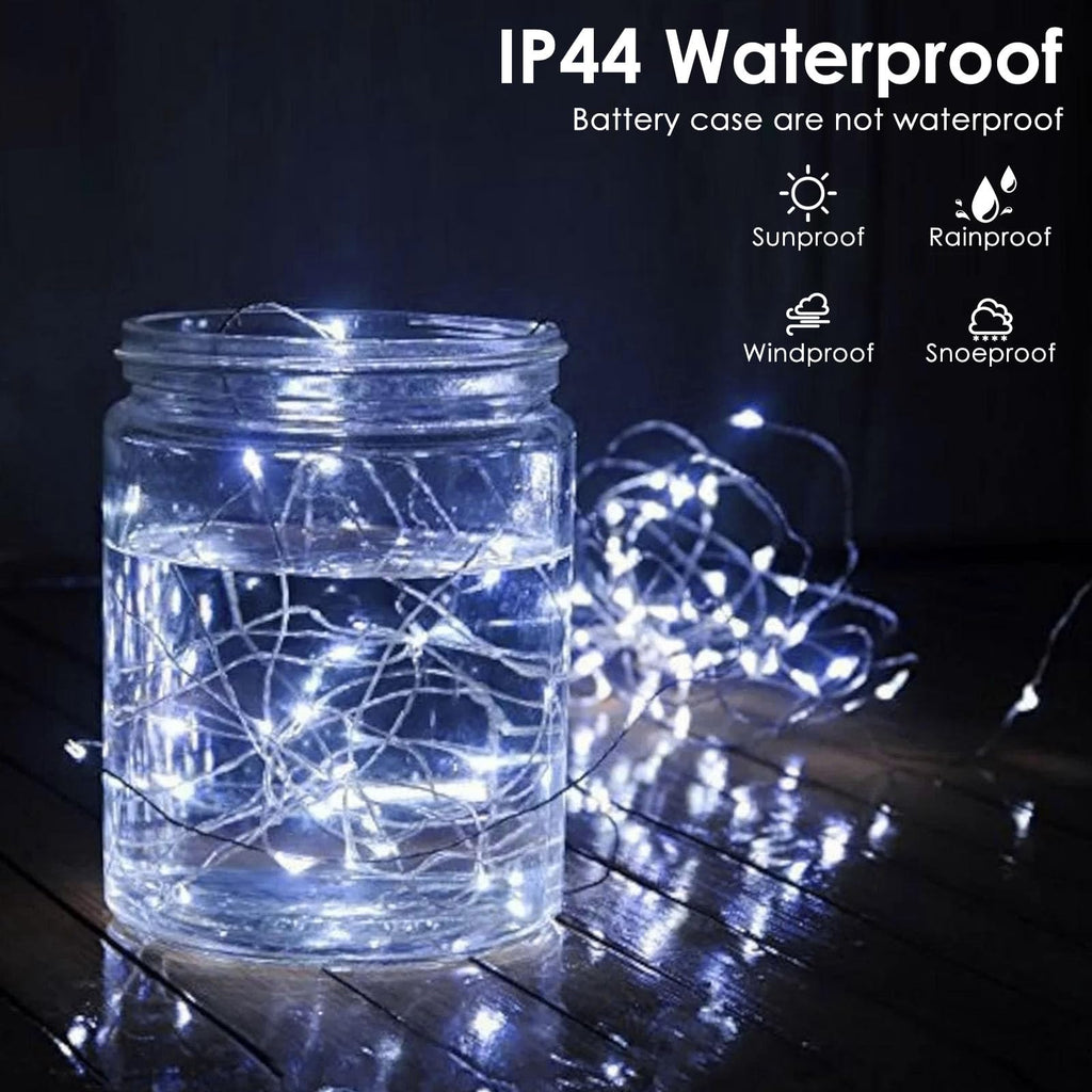 2-Pack White Fairy Lights Battery Operated with Timer, Waterproof 16FT 50 LED String Lights Outdoor Indoor, Twinkle Lights for Bedroom Dorm Wedding Birthday Christmas Parties Centerpiece (Cool White)
