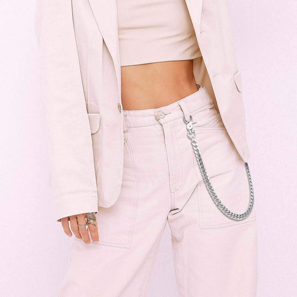 Body Pants Chain for Men Women, Heavy Duty Pocket Wallet Keychain Metal Punk Gothic Jeans Belt Chain Hip Pop Pant Trouser Chains for Women Girls Keychain Wallet Pants Boots Accessories, Silver