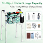 Rhino Valley Walker Bag, Multi Pockets Folding Walker Basket Tote Bag with Cup Holder, Hand-free Carry Pouch Storage Bag for Universal Walkers, Large Capacity Organizer for Seniors Elderly, Flower