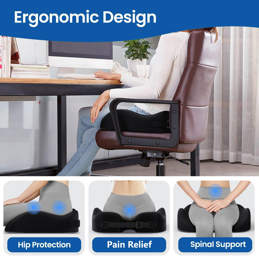 Benazcap Large Wheelchair Cushions,18"x17"x4.9"Inch Thick Memory Foam Seat Cushions for Office Chairs,Tailbone Pain Relief Cushion,Sciatica & Back Support,Office Chair Cushion & Car Seat Cushion,Black