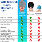 iTHERAU Migraine Ice Head Wrap, Migraine Relief Cap, Headache Relief Hat for Migraine, Cold Therapy Headache Cap Eyes Mask Gray Headache Ice Pack for Puffy Eyes, Tension, Sinus & Stress Relief