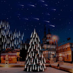 Adecorty Christmas Lights Outdoor, Meteor Shower Lights 8 Tubes 192LED UL Certified Snow Falling Rain Cascading Icicle Lights for Xmas Tree Christmas Decorations Outdoor Wedding Party Window, White