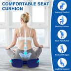 CushyOasis Seat Cushion, Chair Cushions, Office Chair Cushions, Anti-Slip Bottom & Removable Cover Tailbone Pain Relief Cushion, Memory Foam Seat Cushion, 5.28 in Thick (Blue)