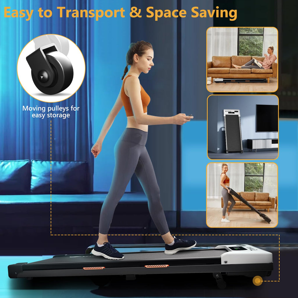 AIRHOT Under Desk Treadmill, Walking Pad 2 in 1 for Walking and Jogging, Portable Walking Treadmill with Remote Control Lanyard for Home/Office, 2.5HP Low-Noise Desk Treadmill in LED Display