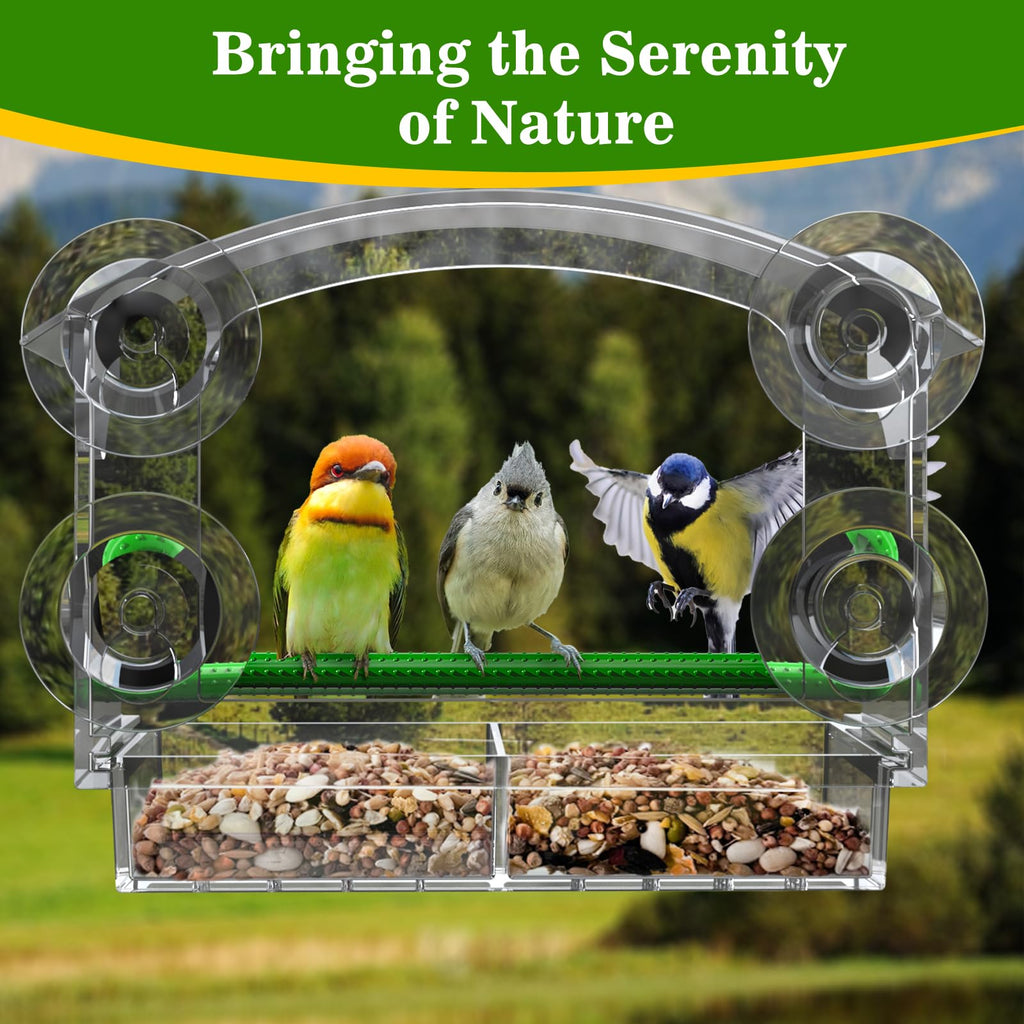 2 Pack Window Bird Feeder with Strong Suction Cups Durable and Sturdy Large Acrylic Clear Bird Feeder for Window Viewing, Bird House for Outdoors Window Viewing, Bird Watching Gifts for Elderly Kids
