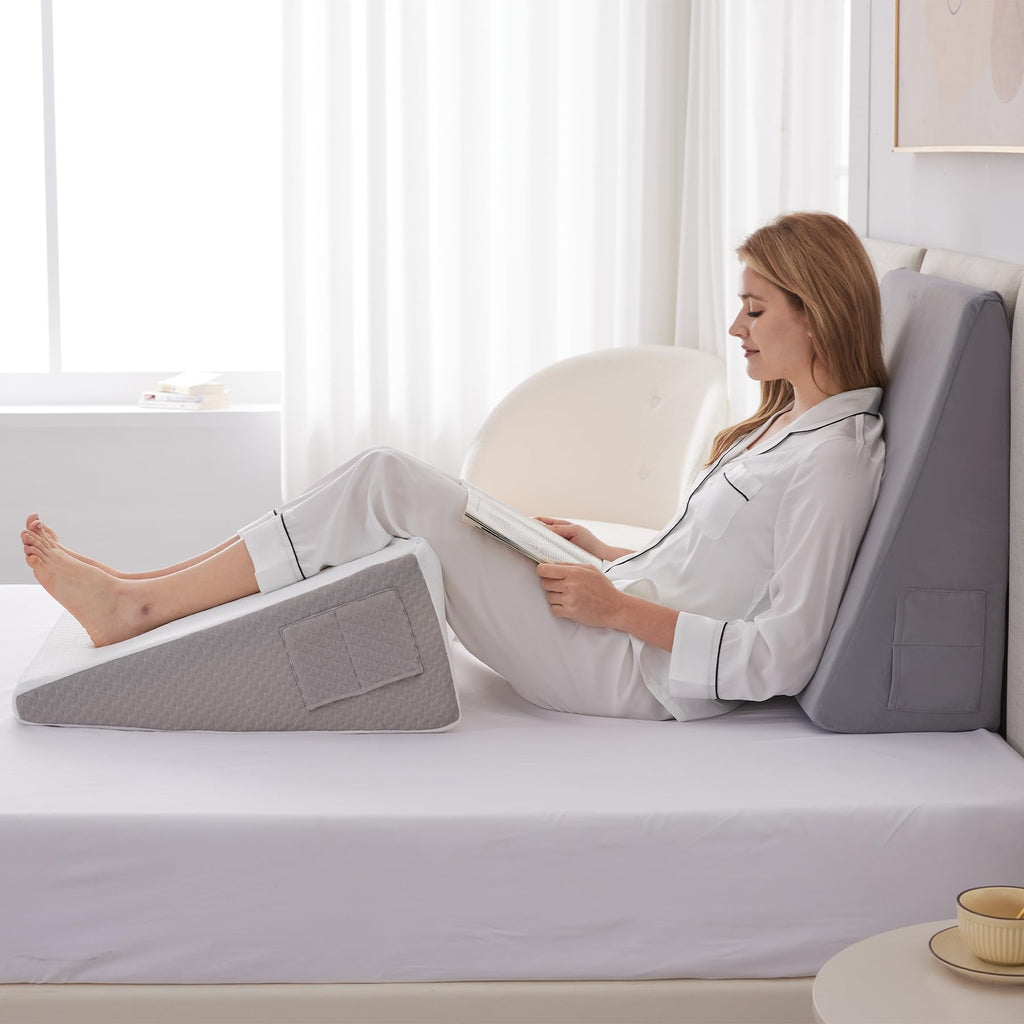 Ruqmuis Wedge Pillow for Sleeping, 10" Bed Wedge Pillow for Headboard, Triangle Incline Wedges for Acid Reflux, Pillow Wedge for Back Pain Relief, Elevated Leg Pillows After Surgery, Snoring, Velvet