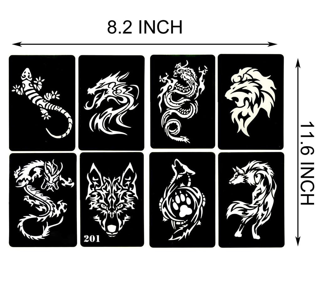 Kotbs 4 Sheets Temporary Tattoo Stencils, 32pcs Animal Patterns Henna Tattoo Stencil Kit Temporary Glitter Airbrush Tattoo Stencils Arabian Tattoo Stickers for Face Body Paint Art