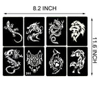 Kotbs 4 Sheets Temporary Tattoo Stencils, 32pcs Animal Patterns Henna Tattoo Stencil Kit Temporary Glitter Airbrush Tattoo Stencils Arabian Tattoo Stickers for Face Body Paint Art