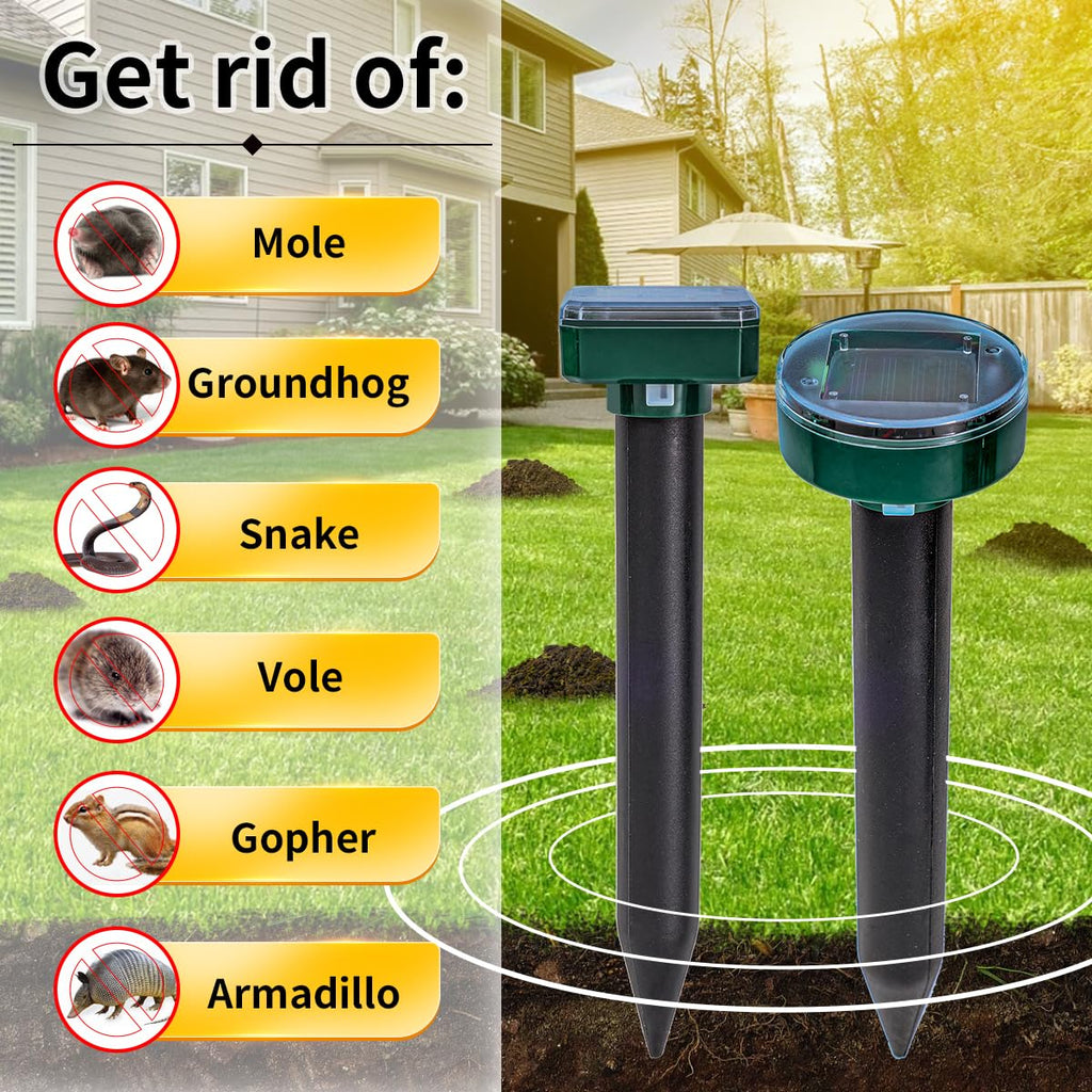 8PK new Mole Repellent for lawns Gopher Repellent Ultrasonic Solar Powered Snake Repellent Deterrent Mole Repeller Vole Repellent Outdoor Lawns Garden Yard All Pests Sonic Spikes Stakes Chaser upgrade