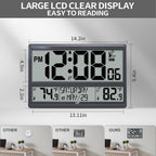 LFF Atomic Clock, Never Needs Setting, Battery Operated, Atomic Wall Clock with Indoor/Outdoor Temperature, Wireless Outdoor Sensor, Large Display Digital Calendar Clock for Elderly