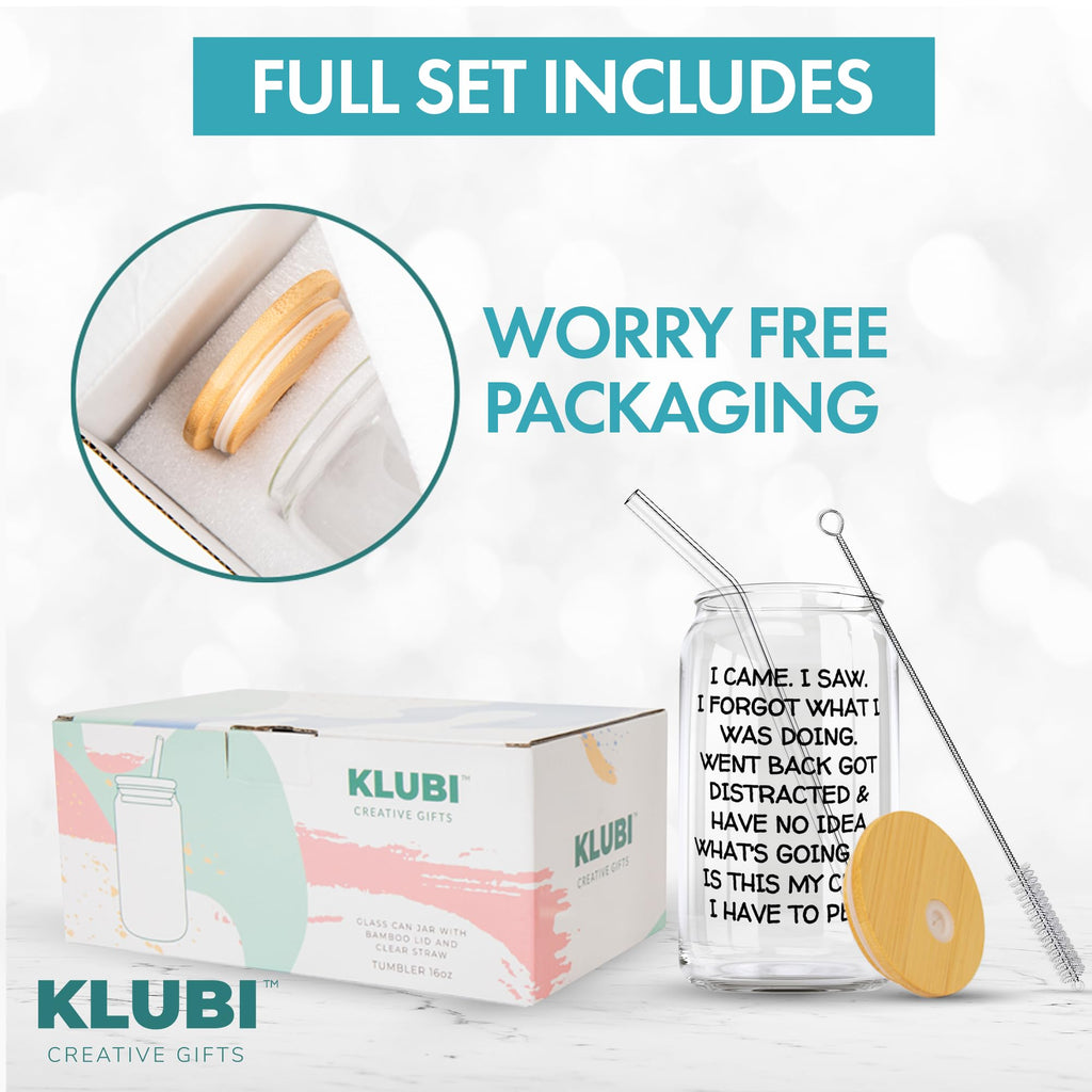 KLUBI I Came I Saw I Forgot Cup 16oz Glass 60th Birthday Gifts for Women Birthday Gifts for Men Grandpa Gifts for Him Drinking Cups for Elderly Senior Citizen Tumbler I Came I Saw I Forgot Coffee Mug