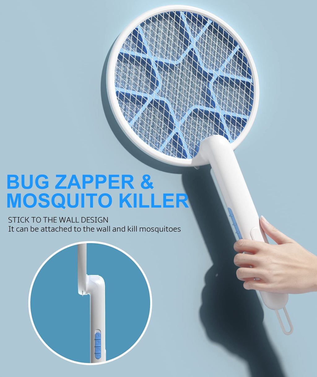 MOSQZAP Electric Fly Swatter 2 Pack, Foldable Bug Zapper Racket USB Rechargeable Fly Zapper Mosquito Zapper Racket w/Hands-Free & Handhold Modes, Outdoor/Indoor Killer for Flies, 3,500 Volt
