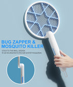 MOSQZAP Electric Fly Swatter 2 Pack, Foldable Bug Zapper Racket USB Rechargeable Fly Zapper Mosquito Zapper Racket w/Hands-Free & Handhold Modes, Outdoor/Indoor Killer for Flies, 3,500 Volt