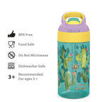 Zak Designs 16oz Riverside Desert Life Kids Water Bottle with Straw and Built in Carrying Loop Made of Durable Plastic, Leak-Proof Design for Travel, Cactus-Flamingo Pineapple, 2PK Set