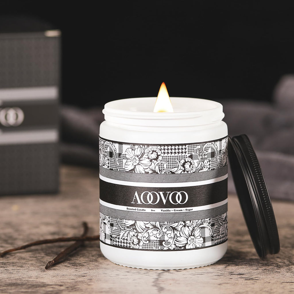 AOOVOO Vanilla Candles for Home Scented - Wood Wick Scented Candles for Men | Vanilla Cream Crackling Candles | Natural Soy Candles Gifts for Women | Mother's Day Gift