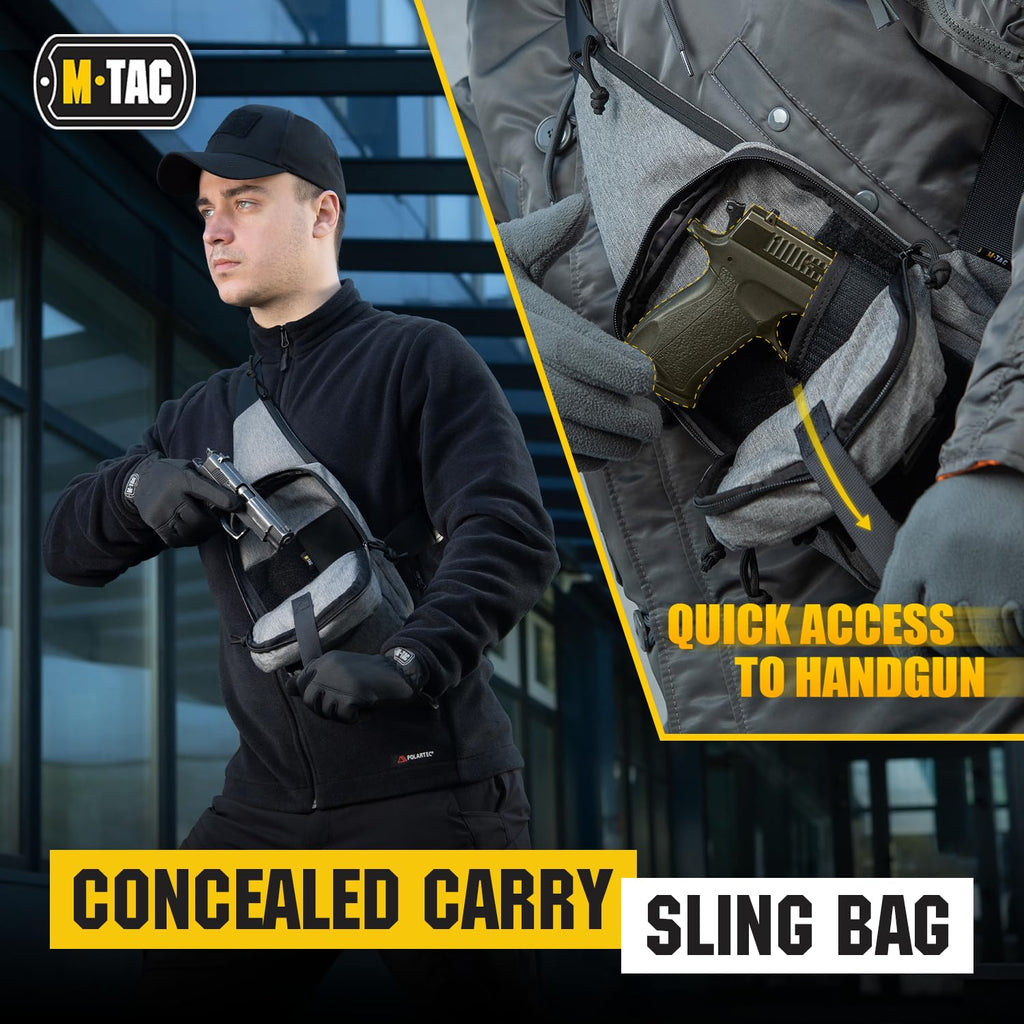 M-TAC Tactical Sling Bag for Men - Crossbody Concealed Carry Bag - Grey Mens Crossbody Holster Bag