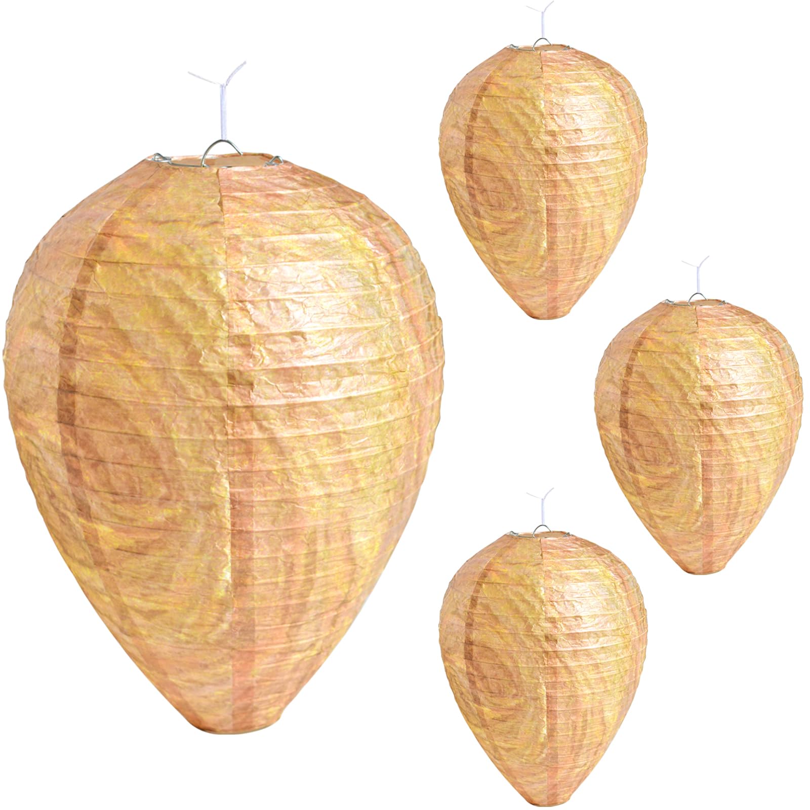 ZeeDix 4 Pack Hanging Paper Fake Wasp Nest Decoy- Eco Friendly Effective Deterrent Bee Hornets Wasp Nest for Outdoor, Home and Garden(8.66"×11",Warm Color)