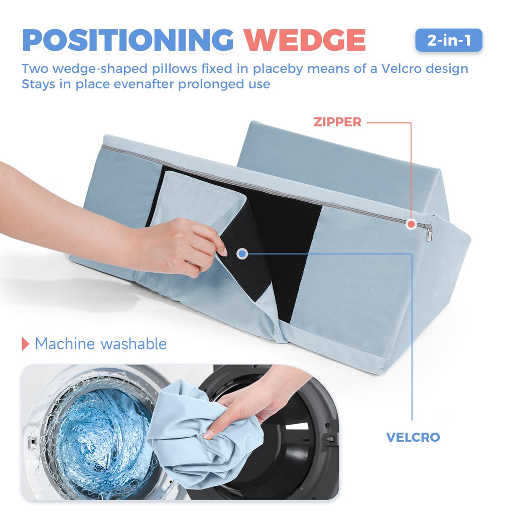 Side Sleeping Positioning Wedge Pillow Belt Connection, Adjustable Limit Width Bed Wedges Body Positioners for Sleep Apnea, Back Support Wedge for Back Pain Relief,Bed Sores,Anti Snoring, Post Surgery