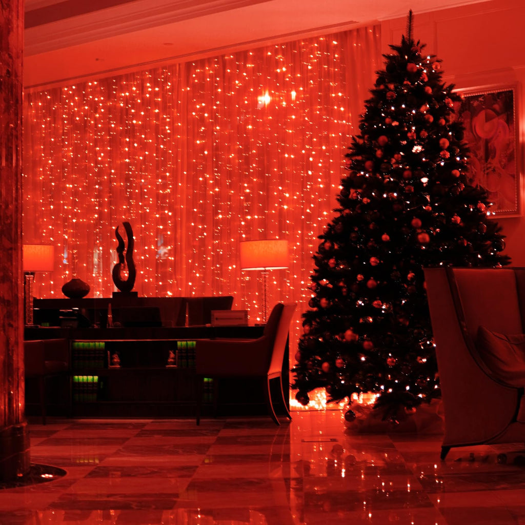 Twinkle Star 300 LED Window Fairy Curtain String Lights, 8 Modes Fairy Lights for Halloween Christmas Bedroom Wedding Party Home Garden Outdoor Indoor Wall Decorations, Red
