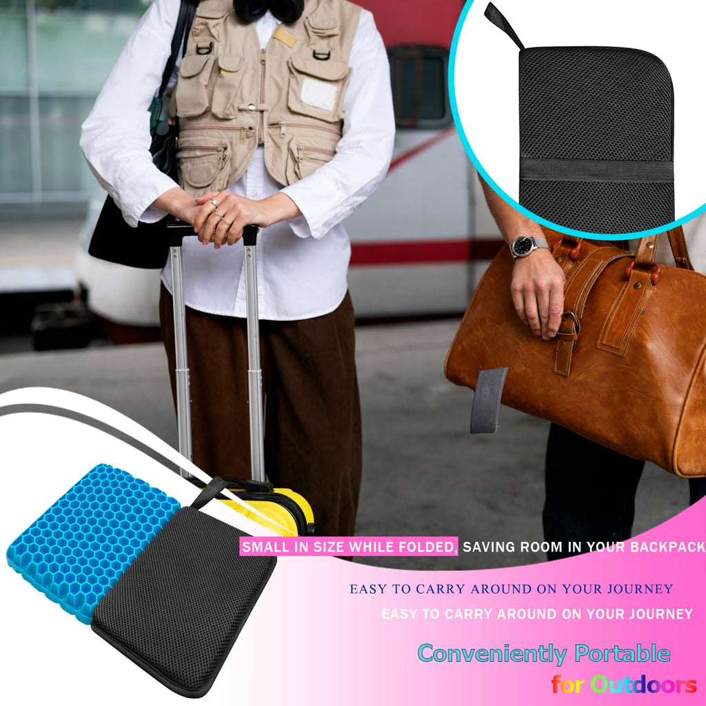 masteymoh Small Foldable Seat Cushion 1 Inch Thick, Portable Gel Seat Cushion for Pressure Relief, Light Portable seat Cushion for Travel seat Cushion, Foldable for Easier Storage
