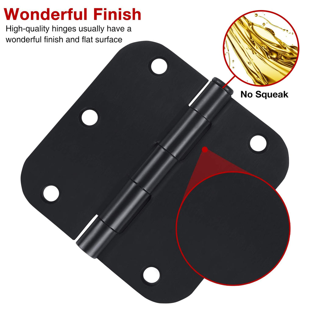 TDCHINGES 30 Pack Rounded Matte Black Door Hinges 3.5 Inch 5/8" Radius Interior 3 1/2 Inch Door Hinges Flat Iron Bifold Easy Installation Door Hinges for Doors 3 ½" Hardware Controls
