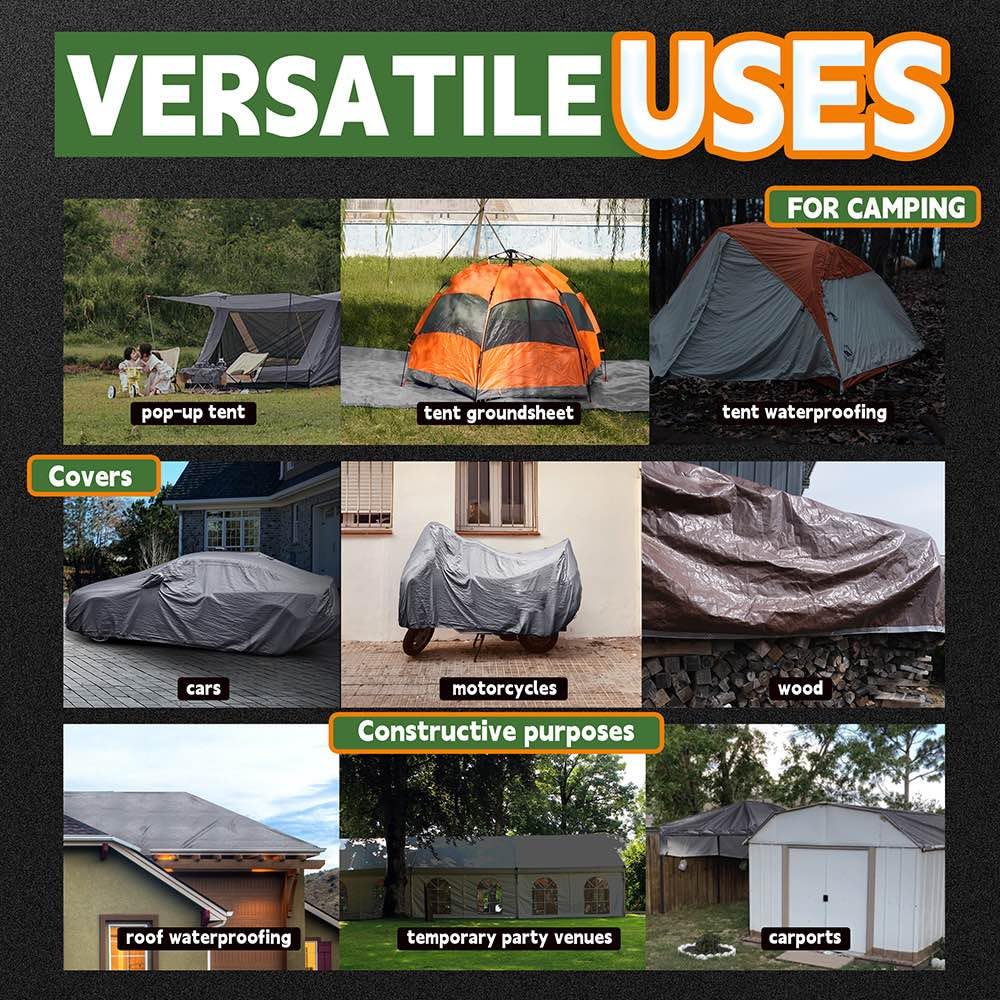 RAINDEWAY 10x12 Feet Tarps Heavy Duty Waterproof,10Mil Thick Multipurpose Poly Tarp Cover with Metal Grommets and Reinforced Edges,Silver/Brown Tarp