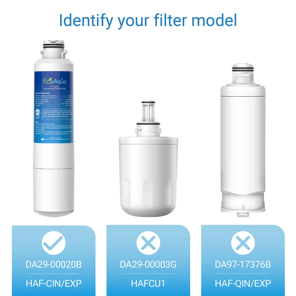 EcoAqua EFF-6027A Replacement Filter, Compatible with Samsung DA29-00020B, DA29-00020A, HAF-CIN/EXP, 46-9101 Refrigerator Water Filter, 3 Pack