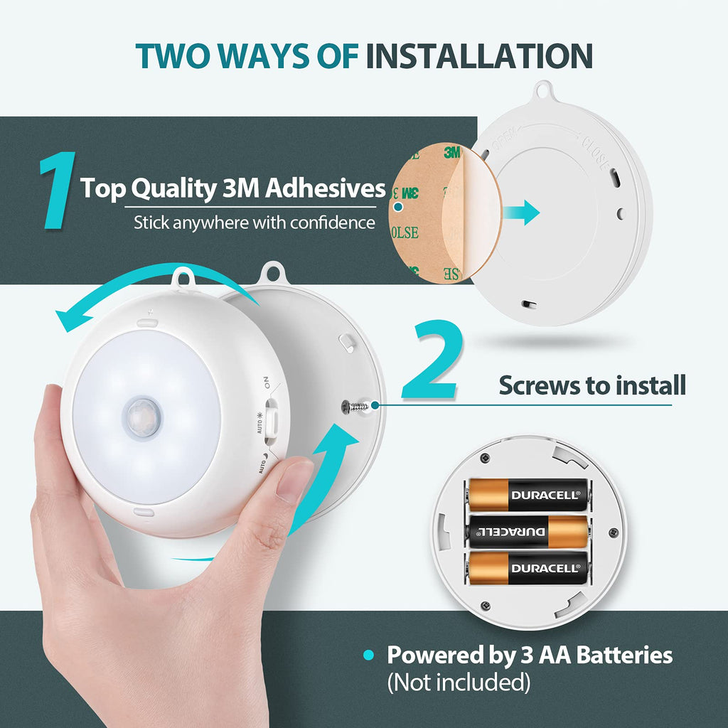Alivation Motion Sensor Light Indoor, LED Closet Lights Battery Operated, Motion Sensor Night Light Under Cabinet Lighting, 3 AA Battery Powered Lights, Puck Lights for Wall, Stair, Dimmable (3 Pack)