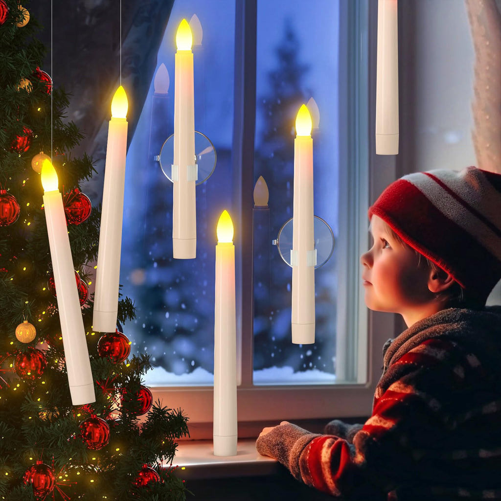 PChero Flameless Candles with Remote Timer, 7.9" Ivory Battery Operated LED Taper Dripless Floating Flickering Candles for Wedding Halloween Thanksgiving Christmas Themed Party Valentines Decorations