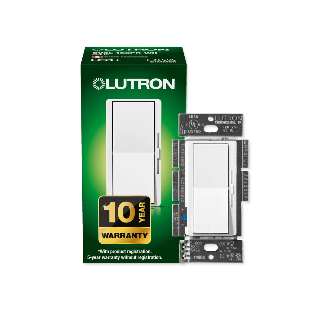 Lutron Diva LED+ Dimmer Light Switch for Dimmable LED, 150 Watt, Single-Pole or 3-Way, DVCL-153P-WH, White