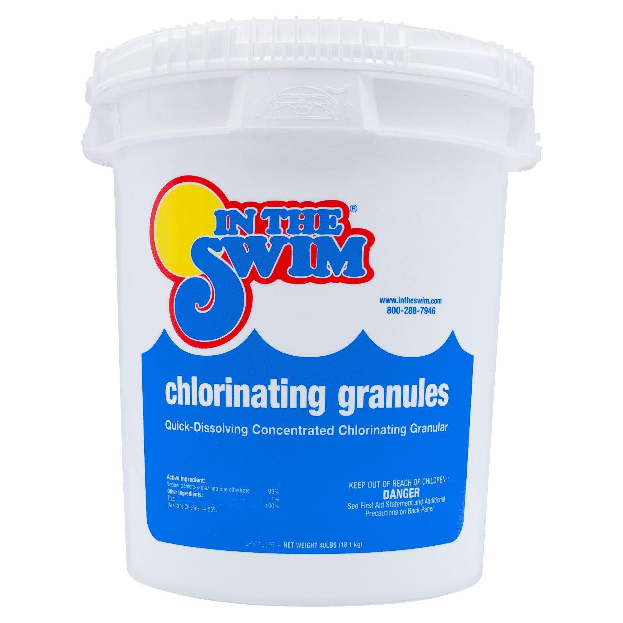 In The Swim Sodium Dichlor Chlorine Shock Granules for Sanitizing Swimming Pools – Fast Dissolving, pH Balanced Sanitizer - 56% Available Chlorine, 99% Sodium-Dichlor – 40 Pound