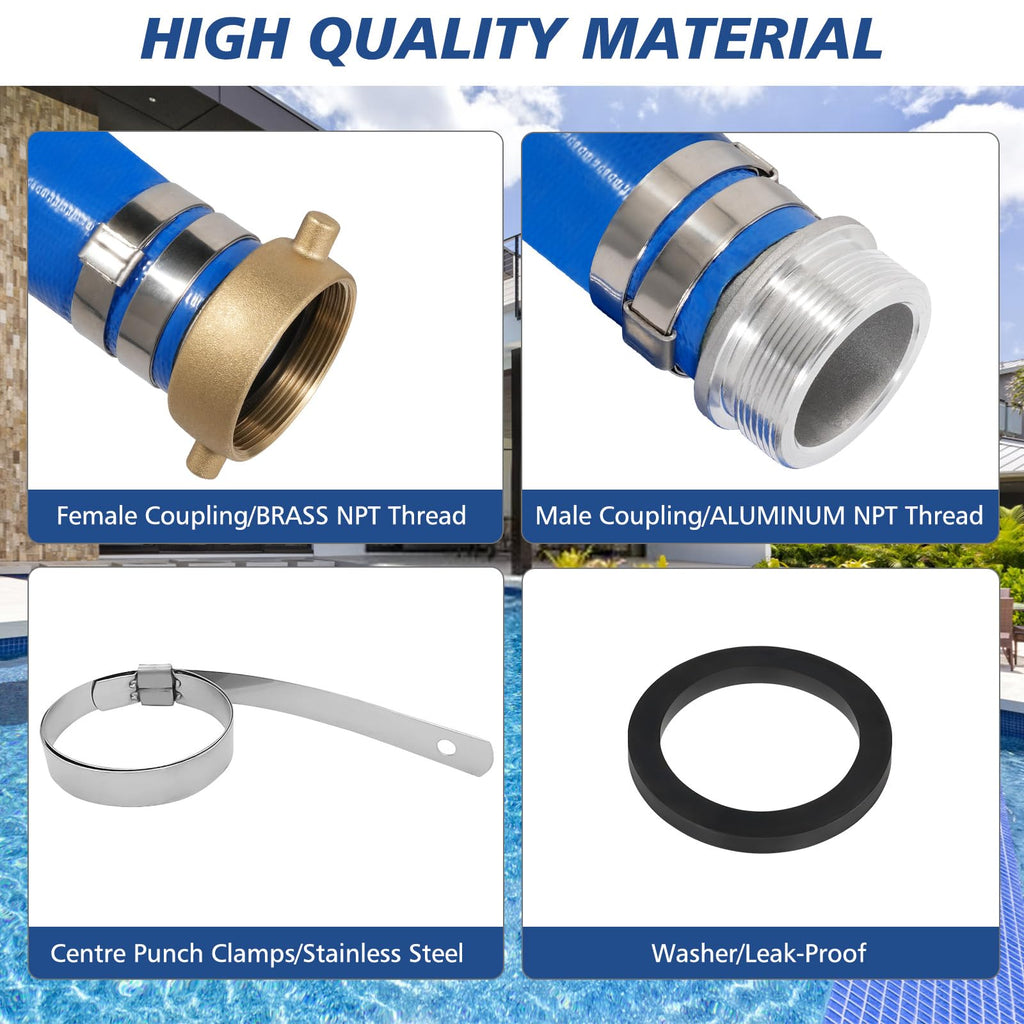 2" x 50 ft Backwash Hose for Swimming Pools, Heavy Duty PVC Lay Flat Water Discharge Hose,Durable Pool Drain Hose with Aluminum Pin Lug Fittings for Pump And Filters