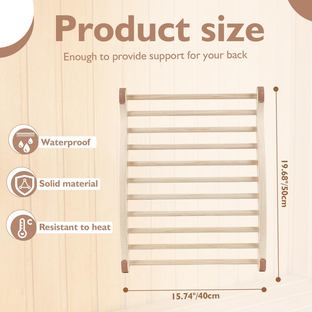 TOLHYUN 2PCS Sauna Backrest Sauna Accessories Wooden Slip-Resistant Non-Toxic Comfortable S-Shape Design Sauna Chair with Back, Sauna Accessories for Any Barrel or Infrared Sauna