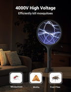 YISSVIC Electric Fly Swatter 4000V Bug Zapper Racket Dual Modes Mosquito Killer with Purple Mosquito Light Rechargeable for Indoor Home Office Backyard Patio Camping (Black 1 Pack)
