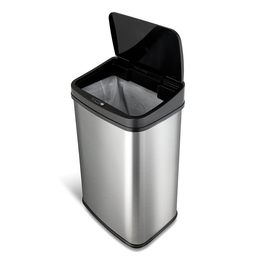 NINESTARS DZT-50-28 Automatic Touchless Motion Sensor Rectangular Trash Can, 13 Gal, Black Trim