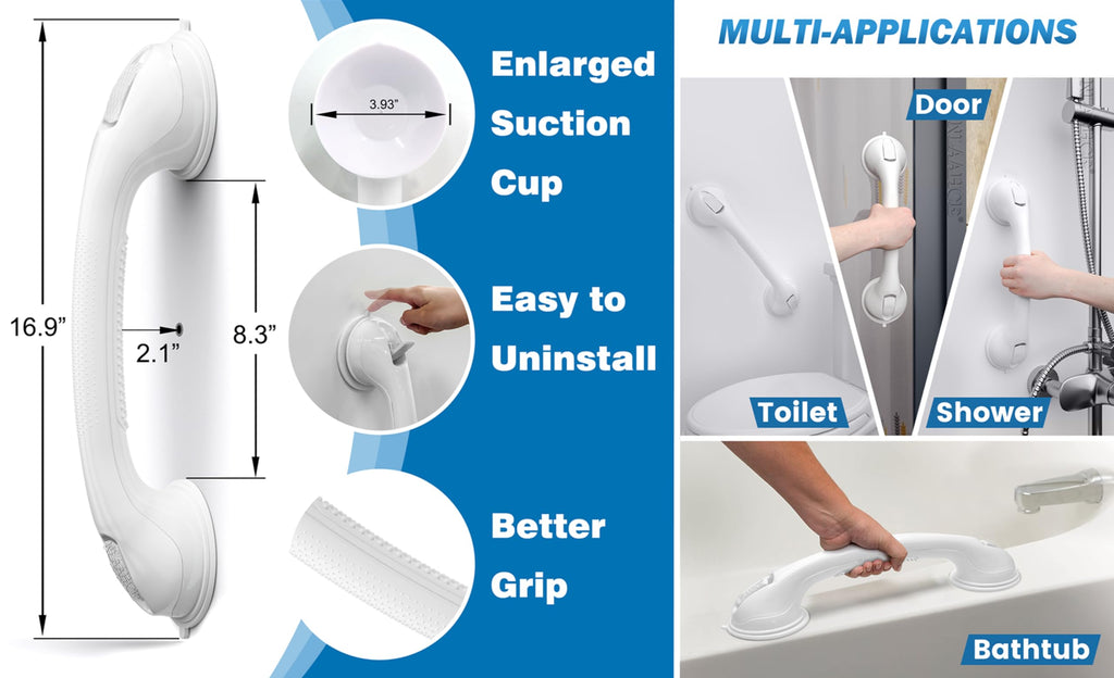 Grab Bars for Shower Heavy-Duty (2Pack) 16-Inch ADA Shower Grab Bars for Seniors Shower Handles for Elderly Suction Handicap Grab Bars Safety Handrail for Disabled for Bathroom Bathtubs Showers White